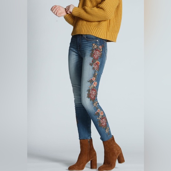 NEW Driftwood Embroidered Jackie Skinny Jean Tobacco & Wine Was Blue Jeans 28 - Picture 4 of 17